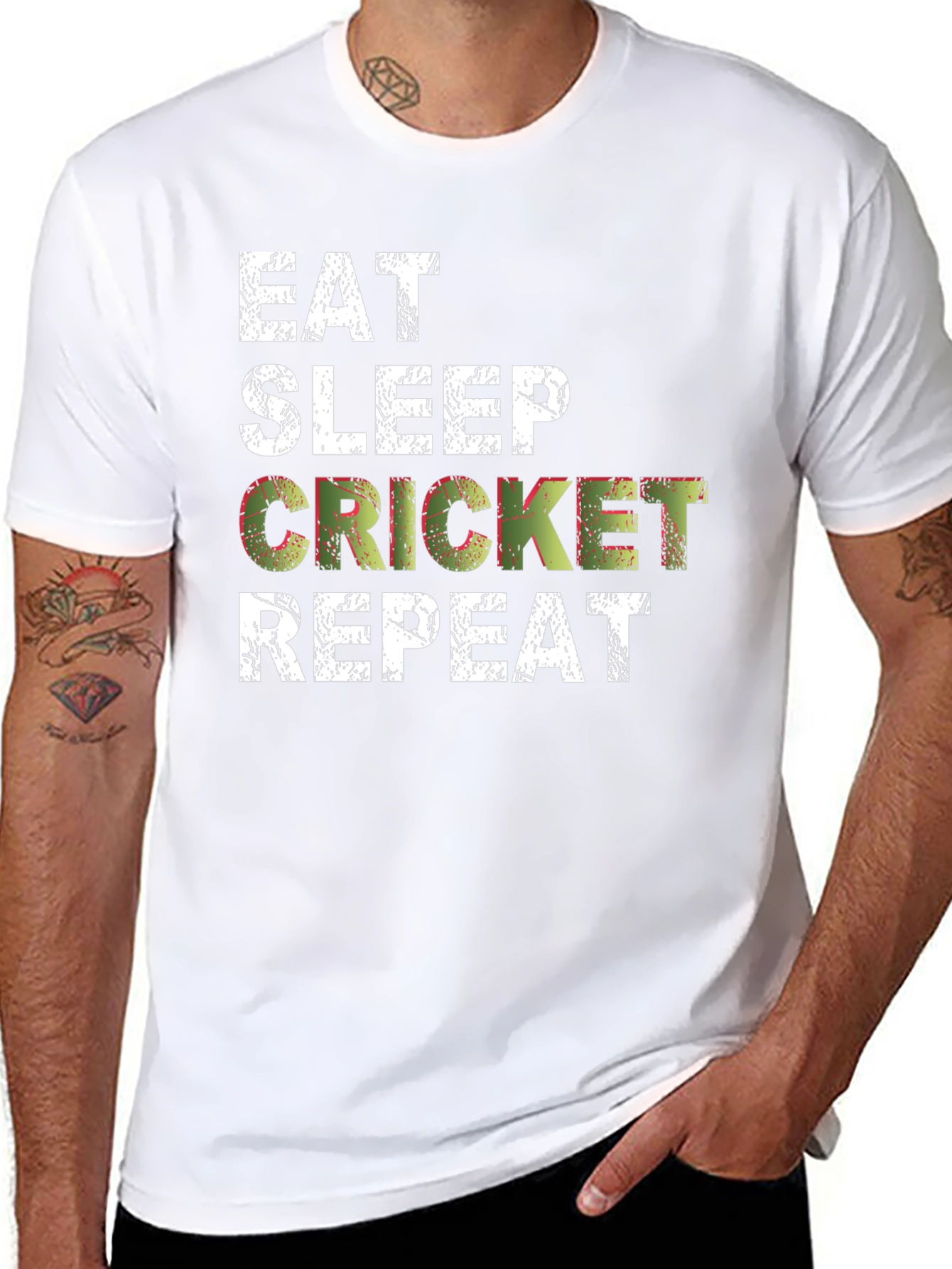 Eat Sleep Cricket Repeat T-Shirt Black Cotton Casual Tee