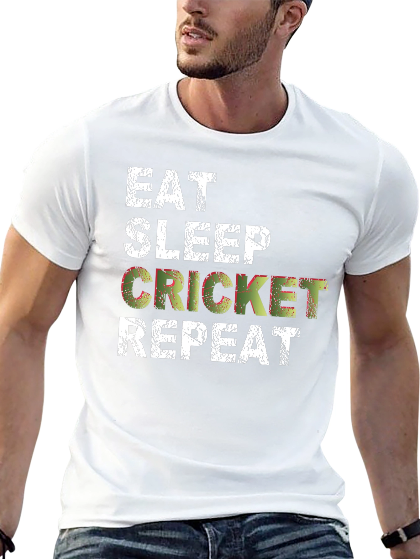 Eat Sleep Cricket Repeat T-Shirt Black Cotton Casual Tee