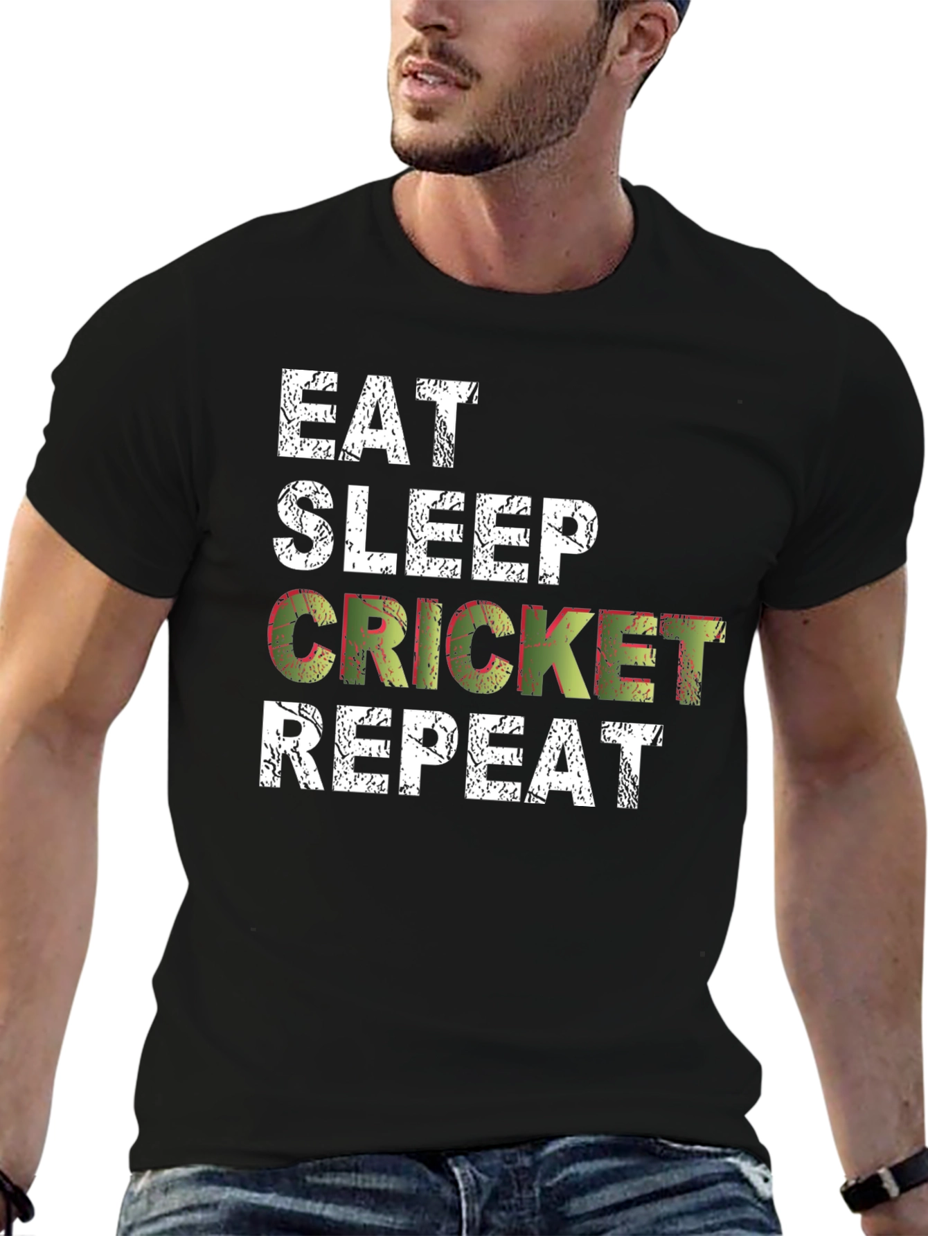 Eat Sleep Cricket Repeat T-Shirt Black Cotton Casual Tee