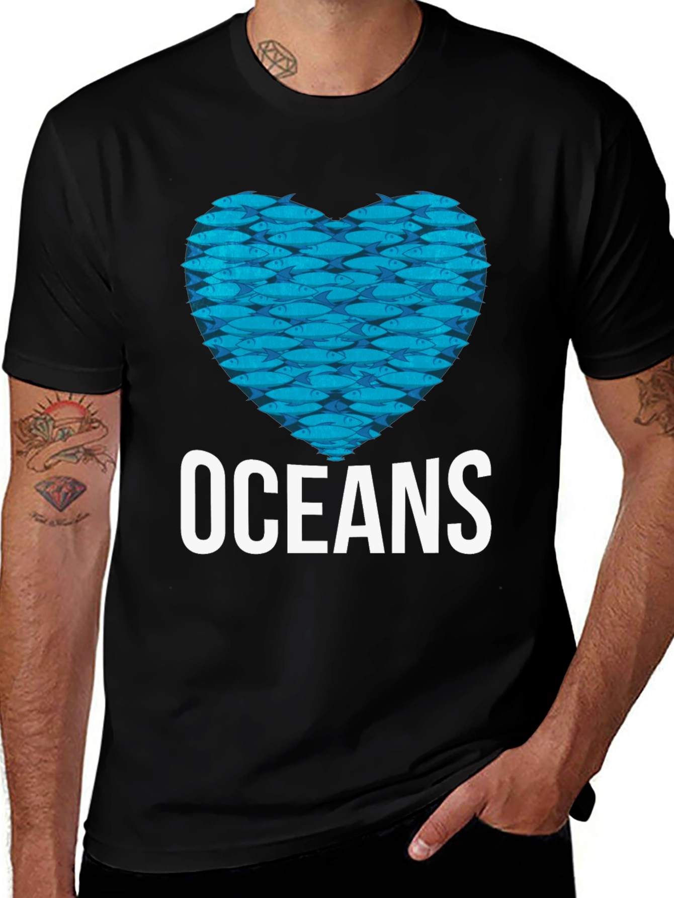 Oceans Heart Fish Graphic Black T-Shirt