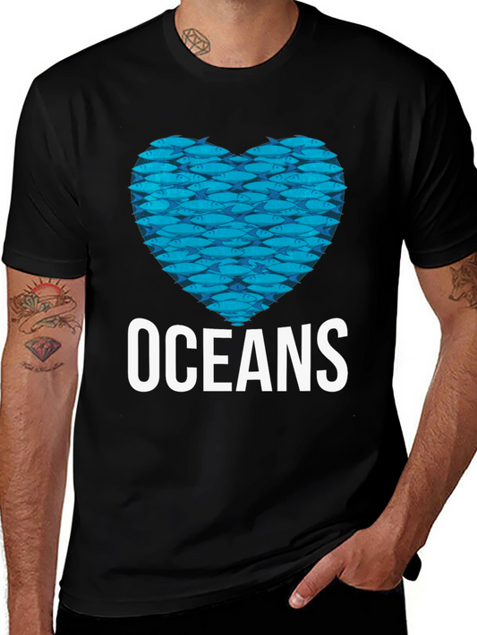 Oceans Heart Fish Graphic Black T-Shirt