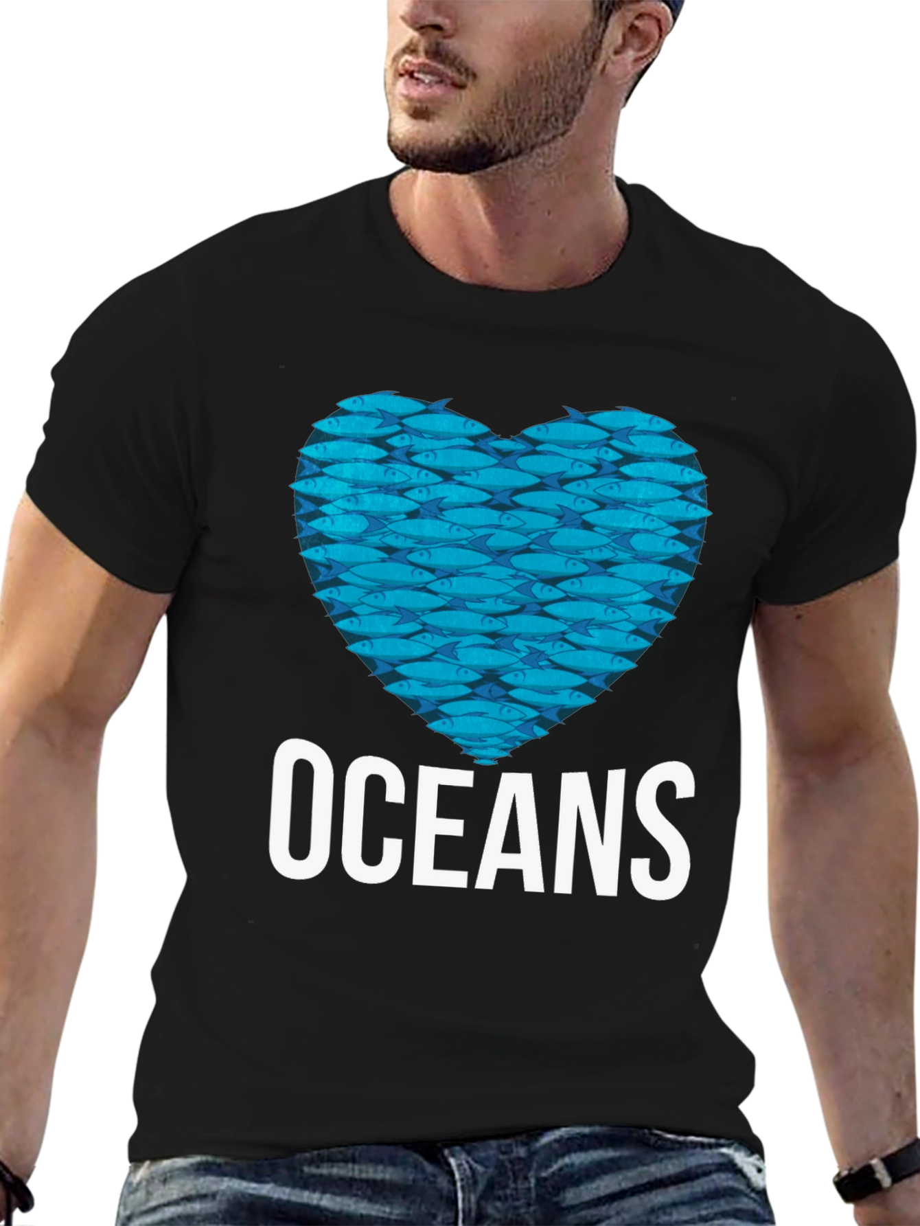 Oceans Heart Fish Graphic Black T-Shirt