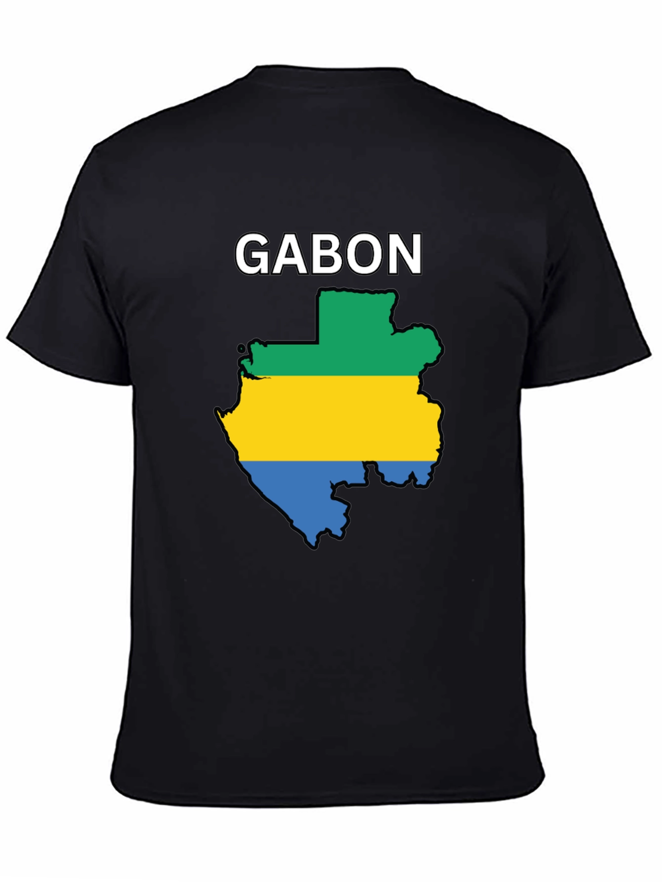 Gabon Flag Map T-Shirt - Black Cotton Tee