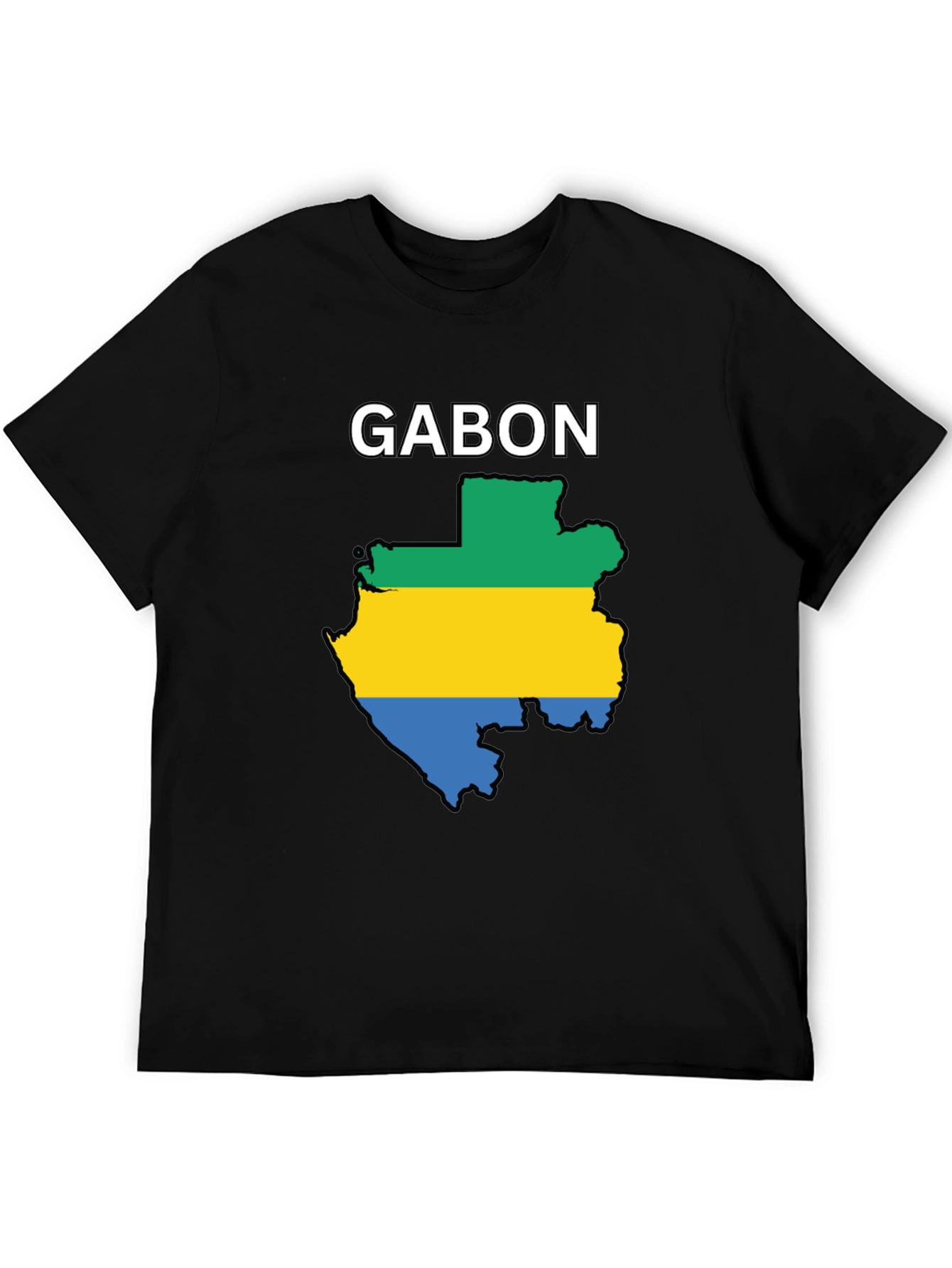 Gabon Flag Map T-Shirt - Black Cotton Tee