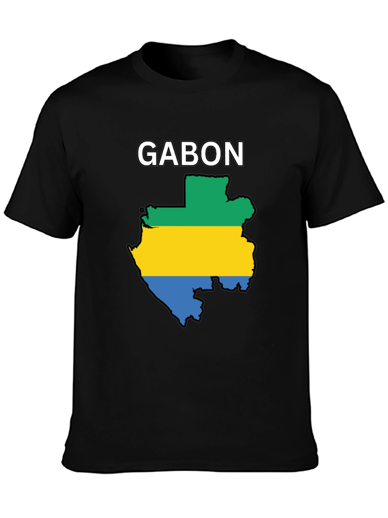 Gabon Flag Map T-Shirt - Black Cotton Tee