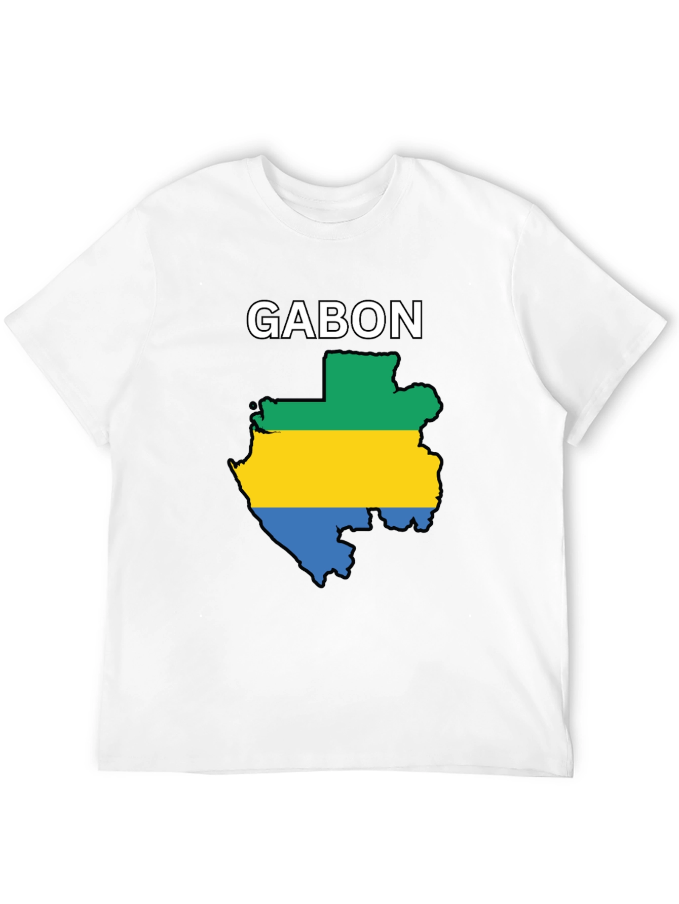 Gabon Flag Map T-Shirt - Black Cotton Tee