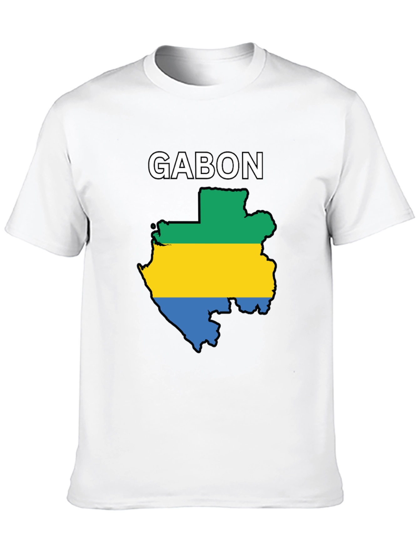 Gabon Flag Map T-Shirt - Black Cotton Tee
