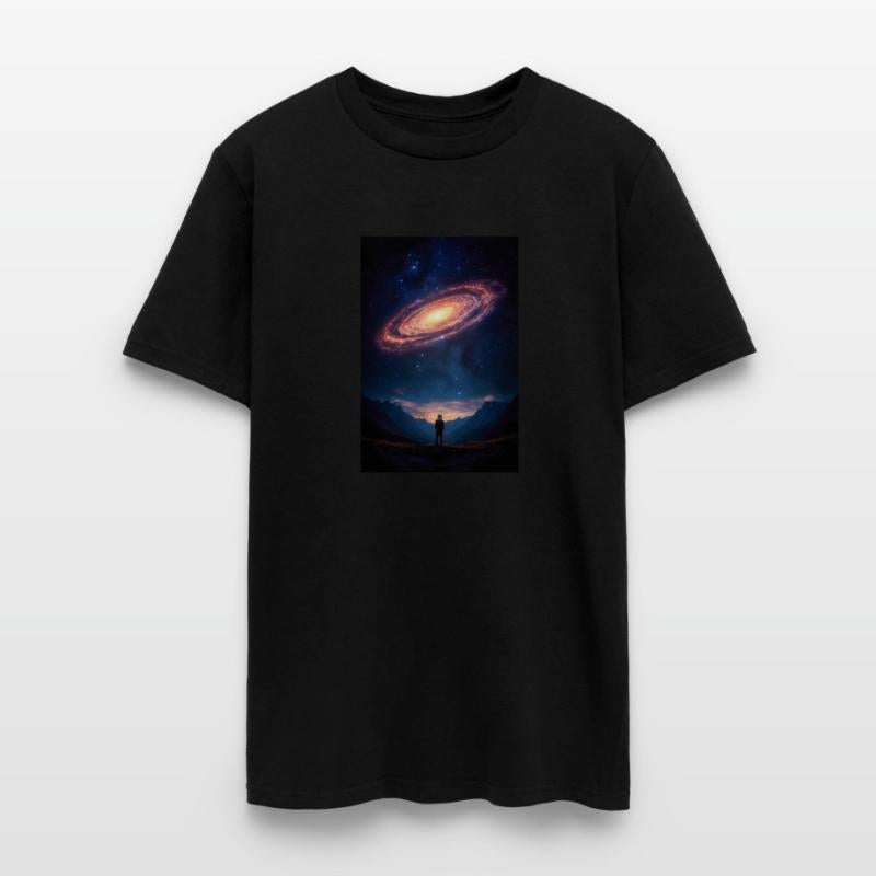 Stargazer Beneath a Cosmic Spiral
