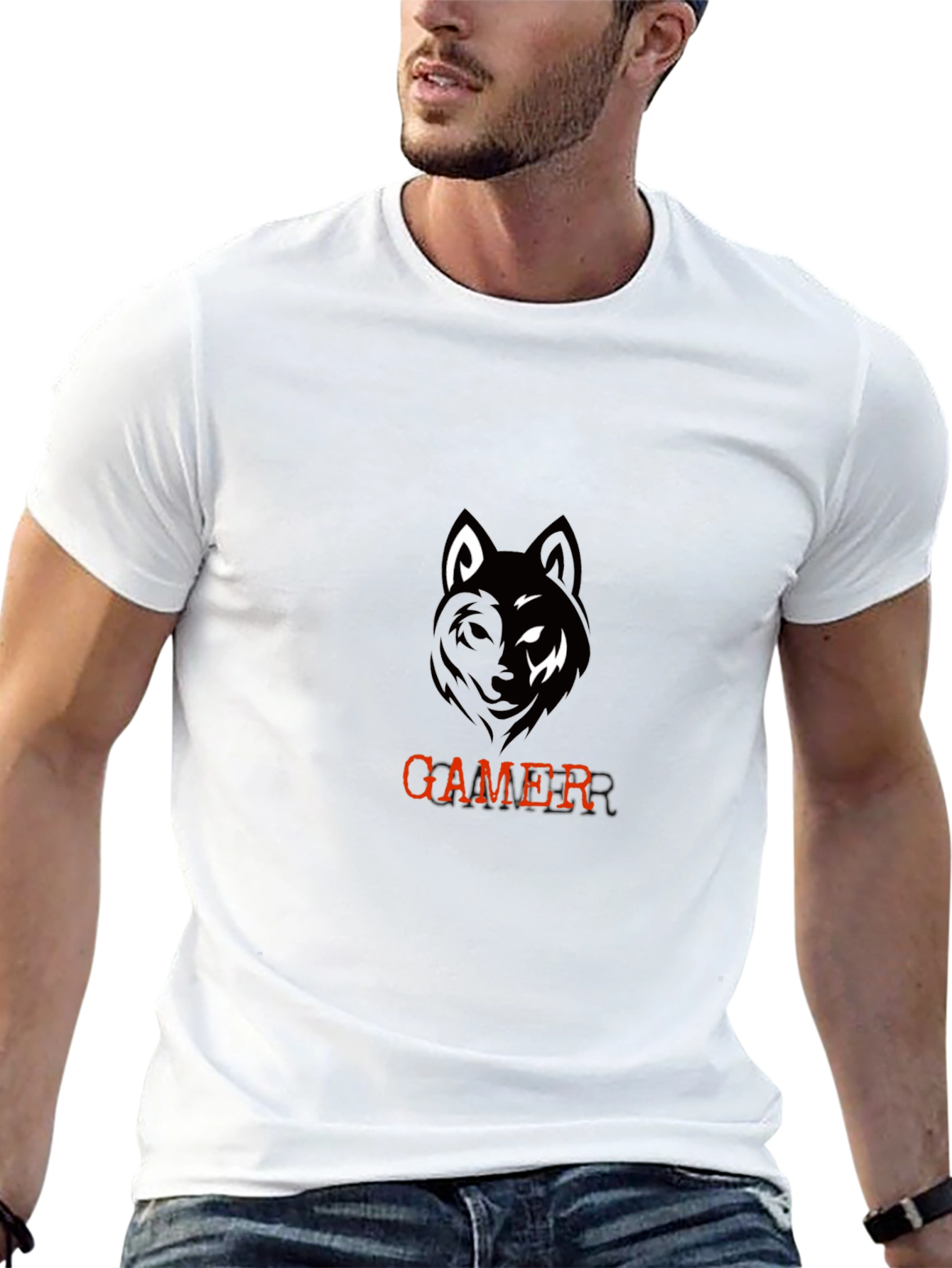 Gamer Wolf Graphic Black T-Shirt