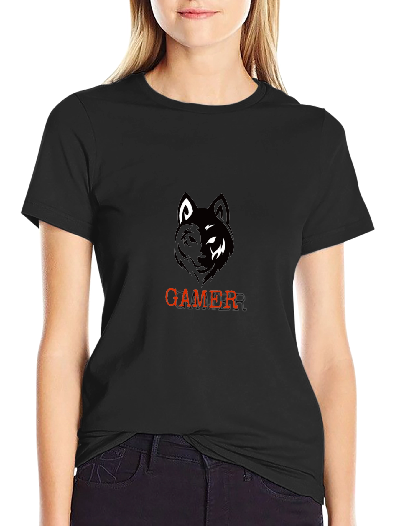 Gamer Wolf Graphic Black T-Shirt