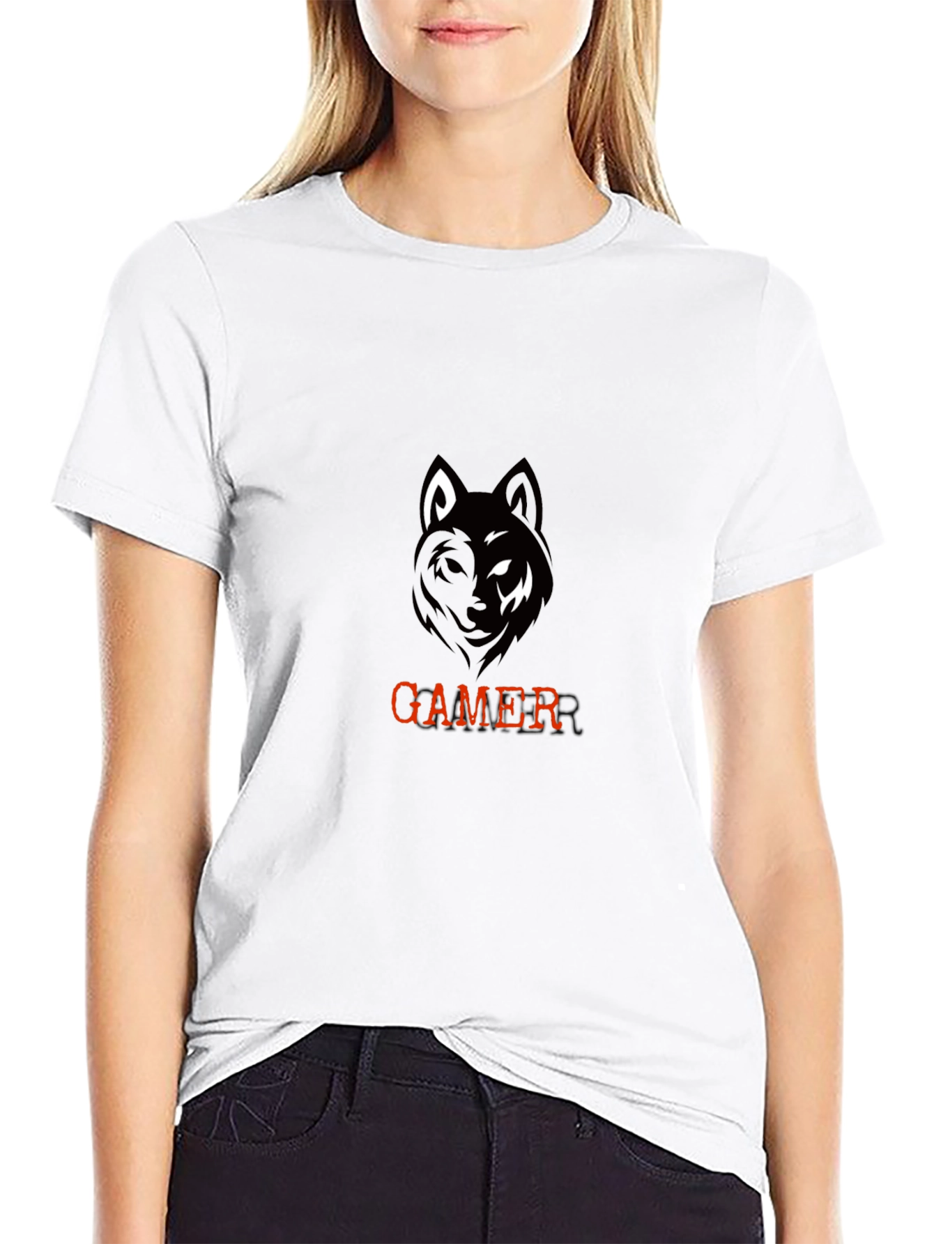 Gamer Wolf Graphic Black T-Shirt