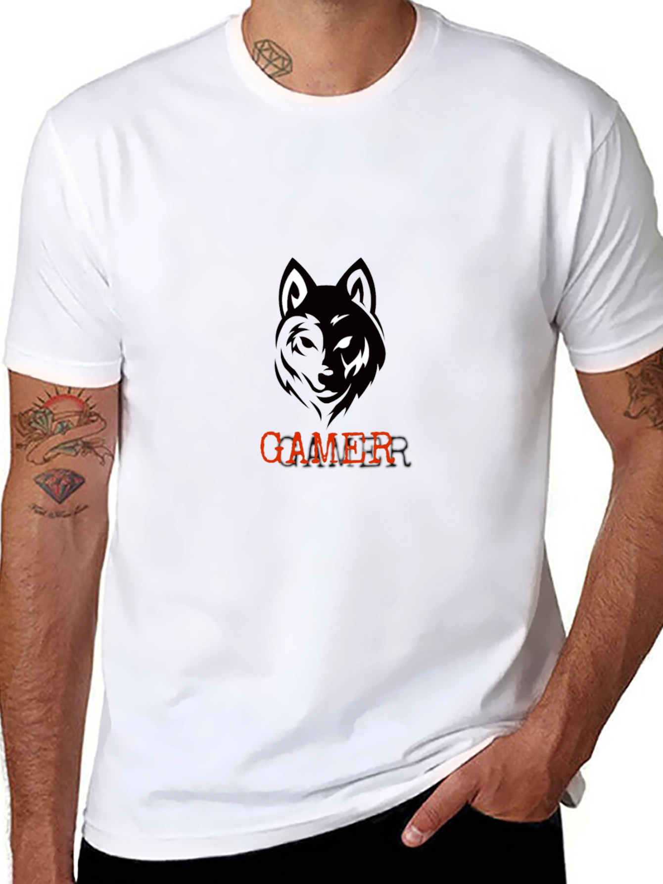 Gamer Wolf Graphic Black T-Shirt
