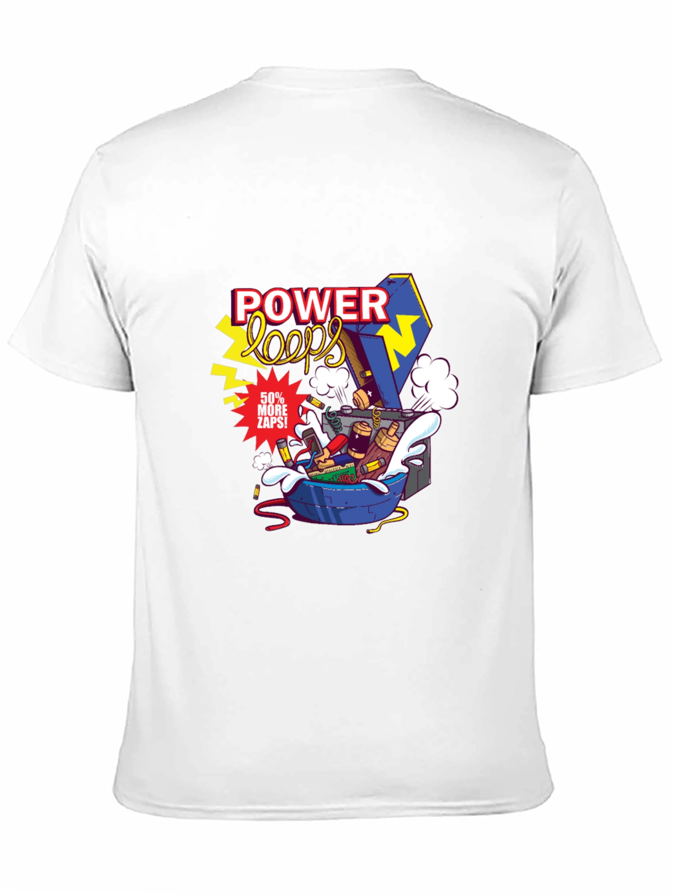 Power Loops Black Graphic Tee - Electric Cartoon Design