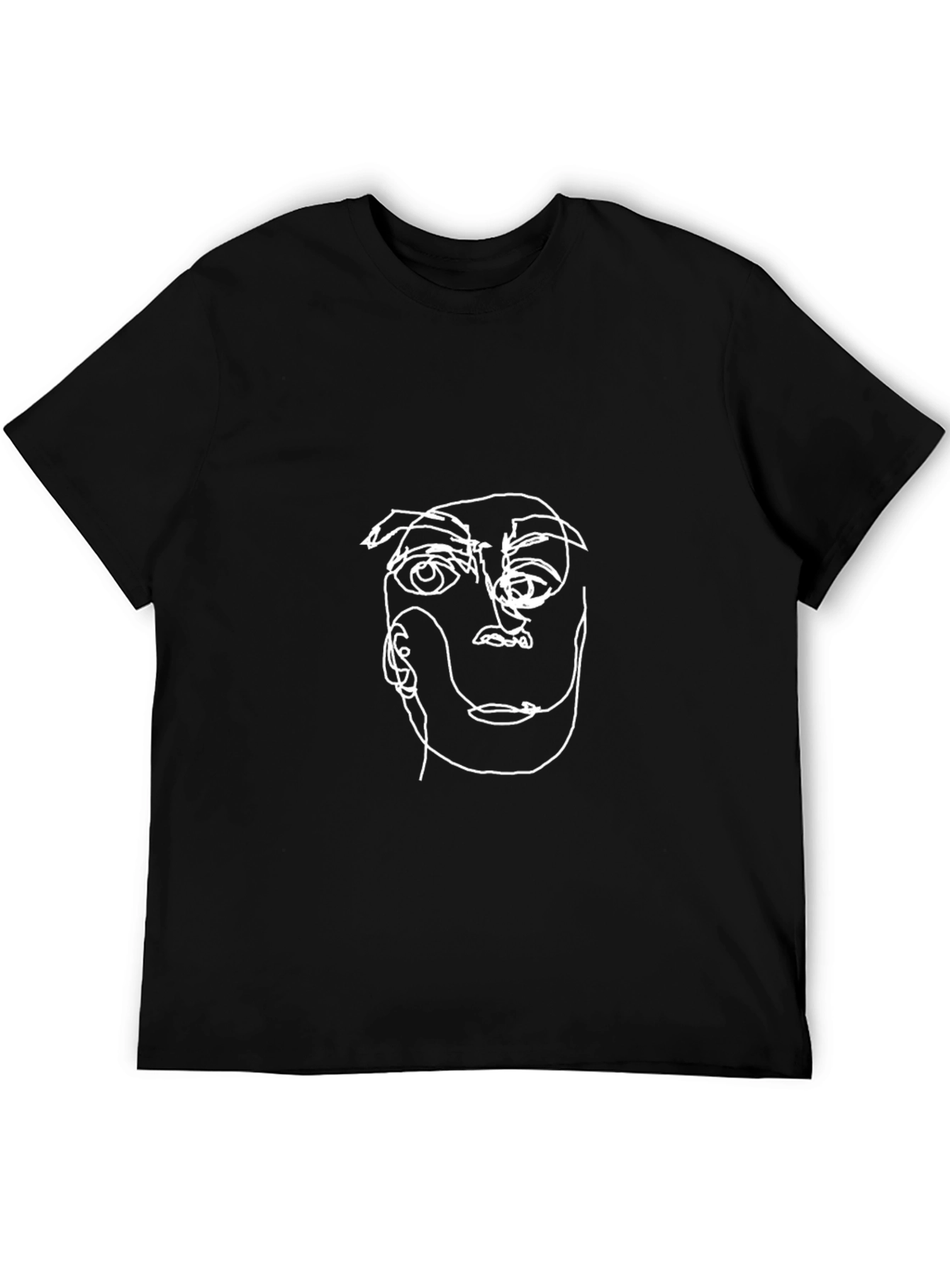 Minimalist Face Line Art Black T-Shirt