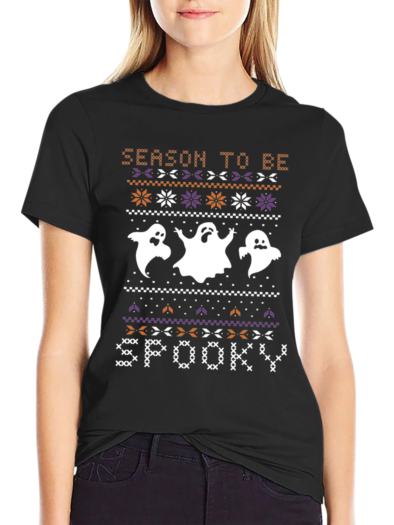 Spooky Season Halloween Ghost Knit Pattern T-Shirt