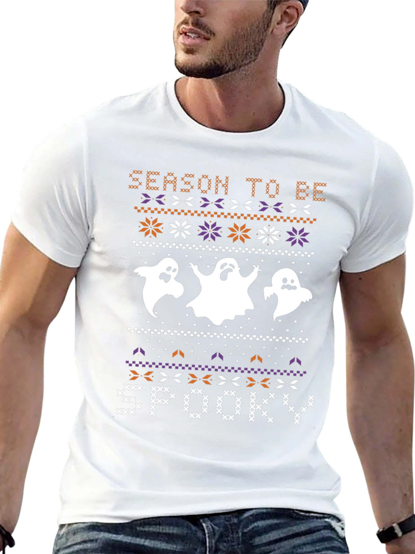 Spooky Season Halloween Ghost Knit Pattern T-Shirt