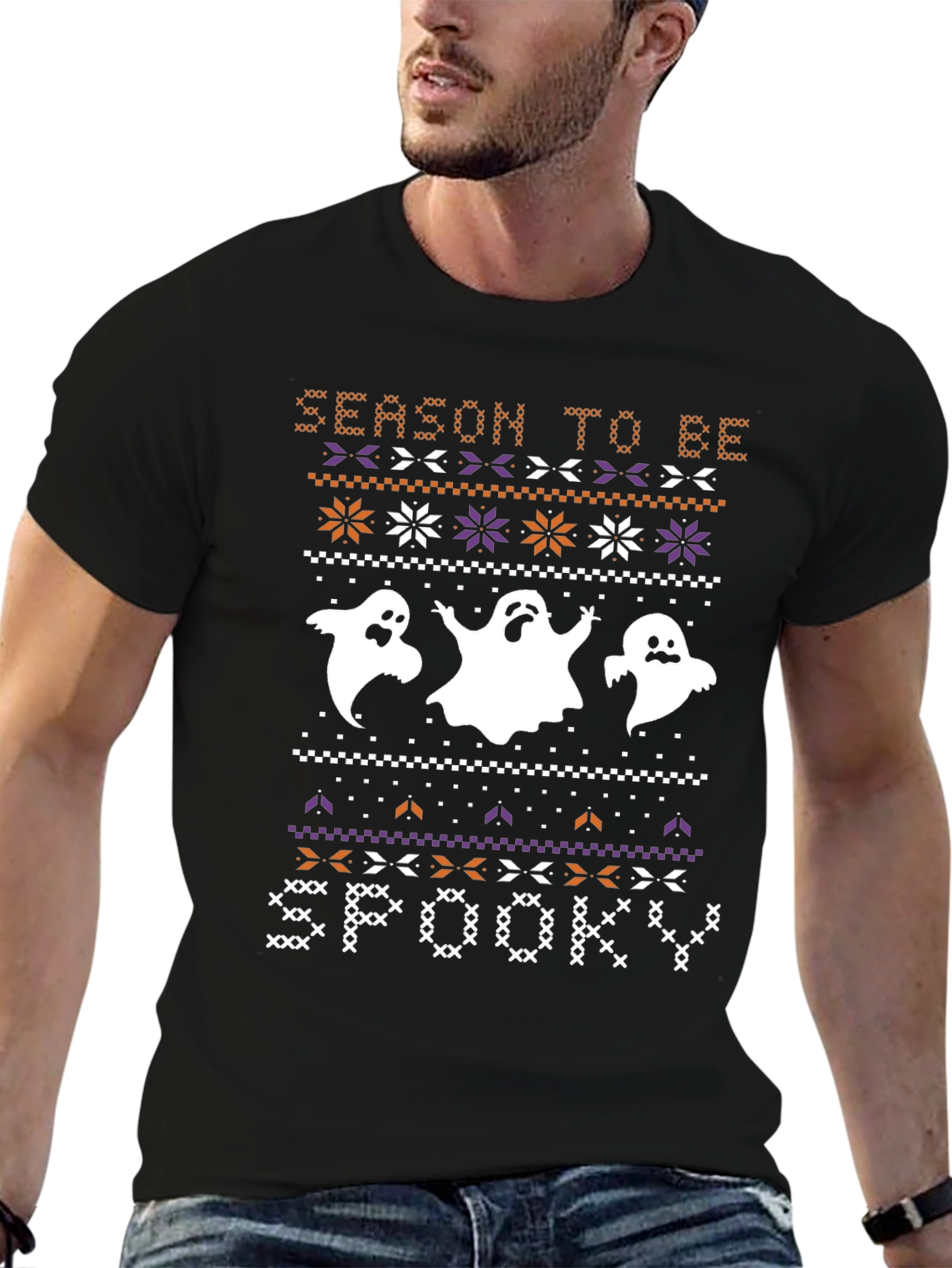 Spooky Season Halloween Ghost Knit Pattern T-Shirt