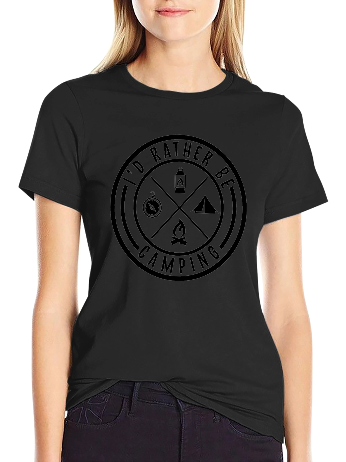 Id Rather Be Camping Black T-Shirt