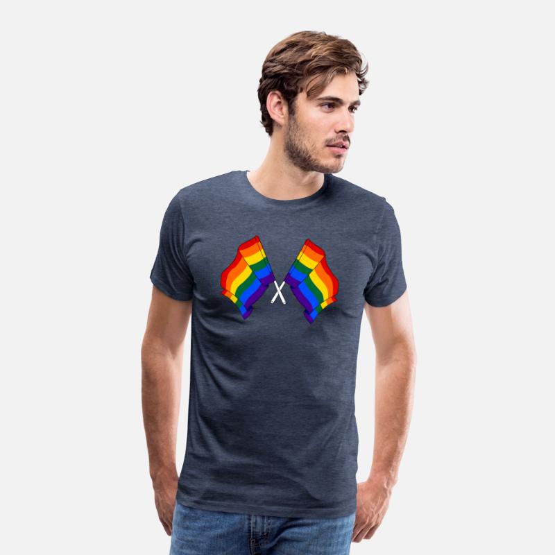 Two rainbow flags crossed