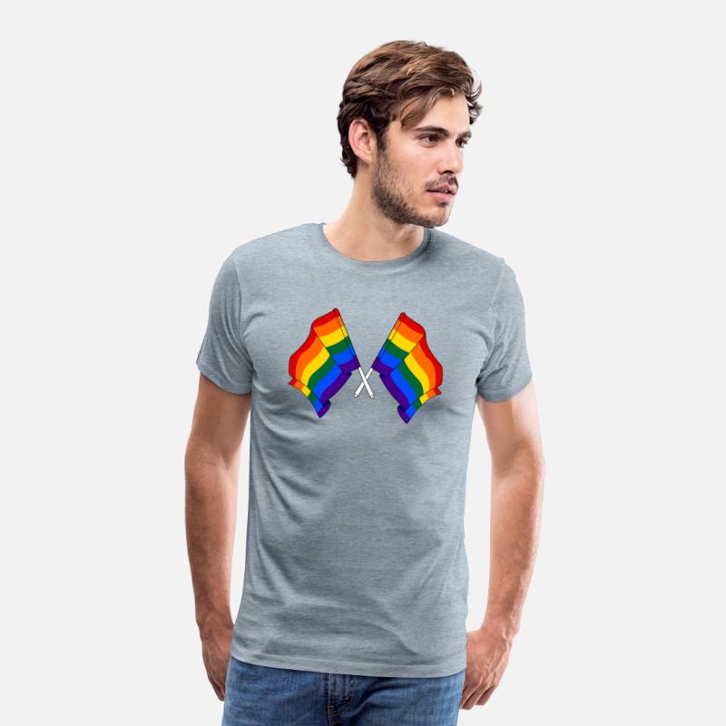 Two rainbow flags crossed