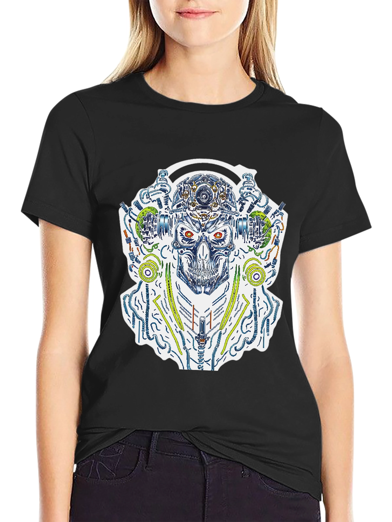 Cyberpunk Skull Graphic Tee - Black