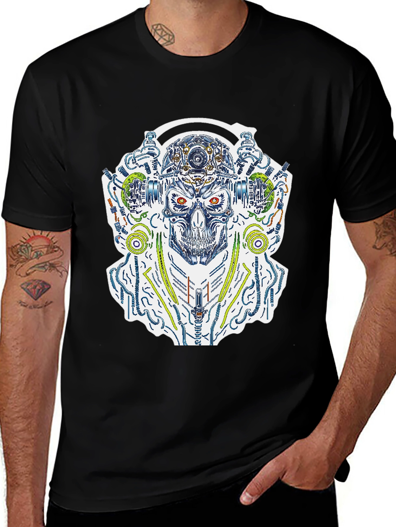 Cyberpunk Skull Graphic Tee - Black
