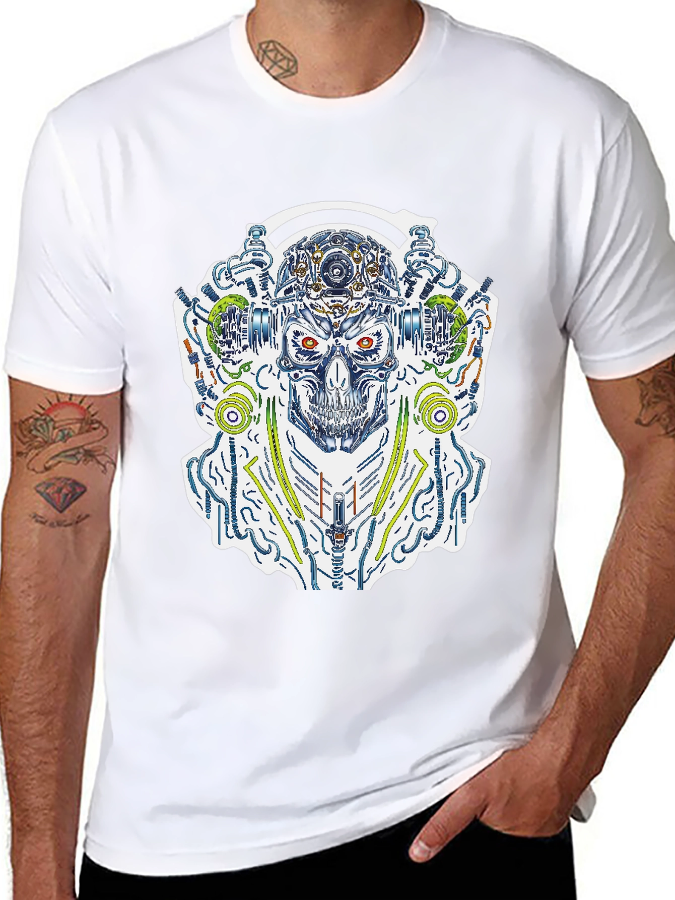 Cyberpunk Skull Graphic Tee - Black