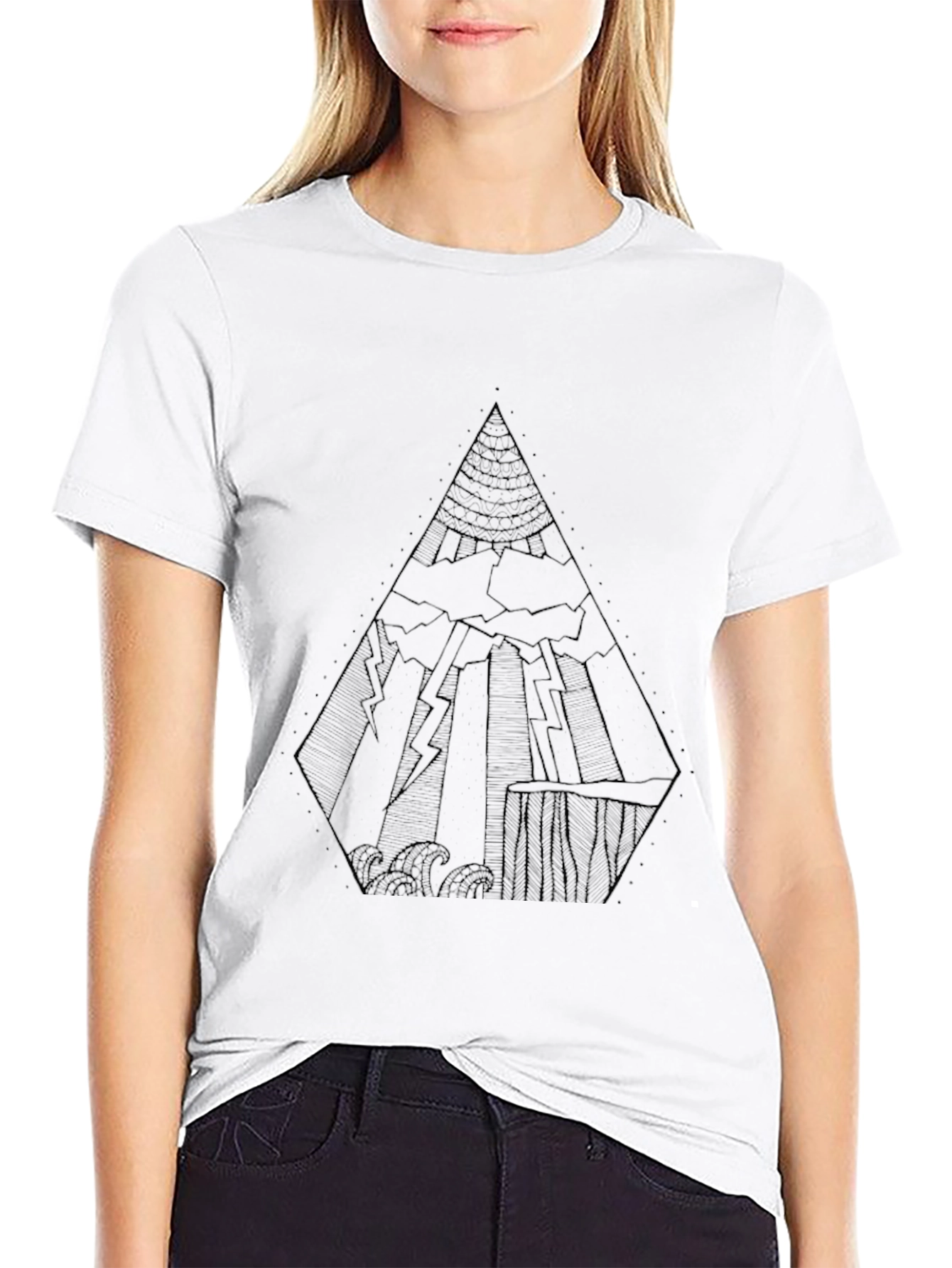 Abstract Geometric Graphic Print Black T-Shirt