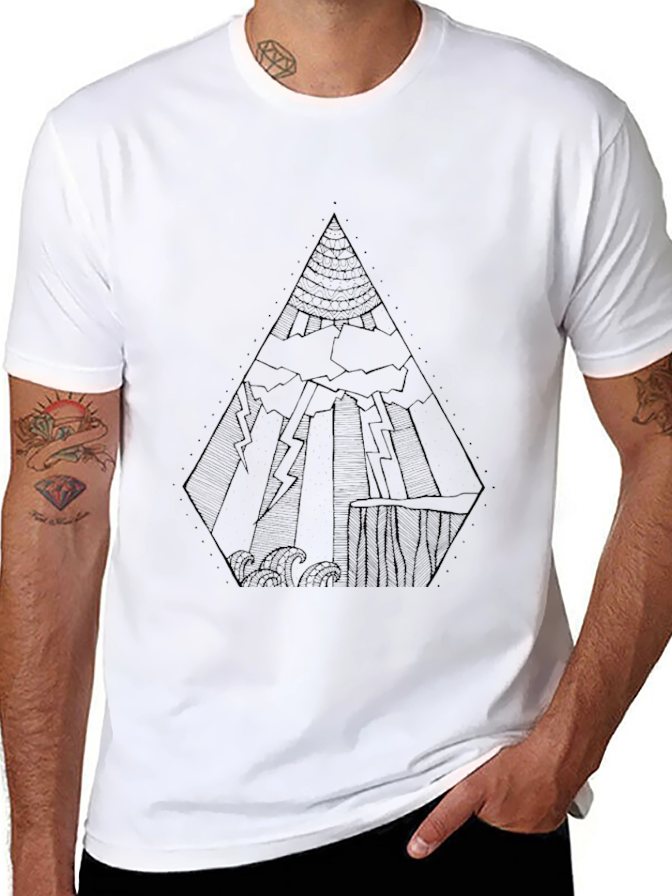 Abstract Geometric Graphic Print Black T-Shirt