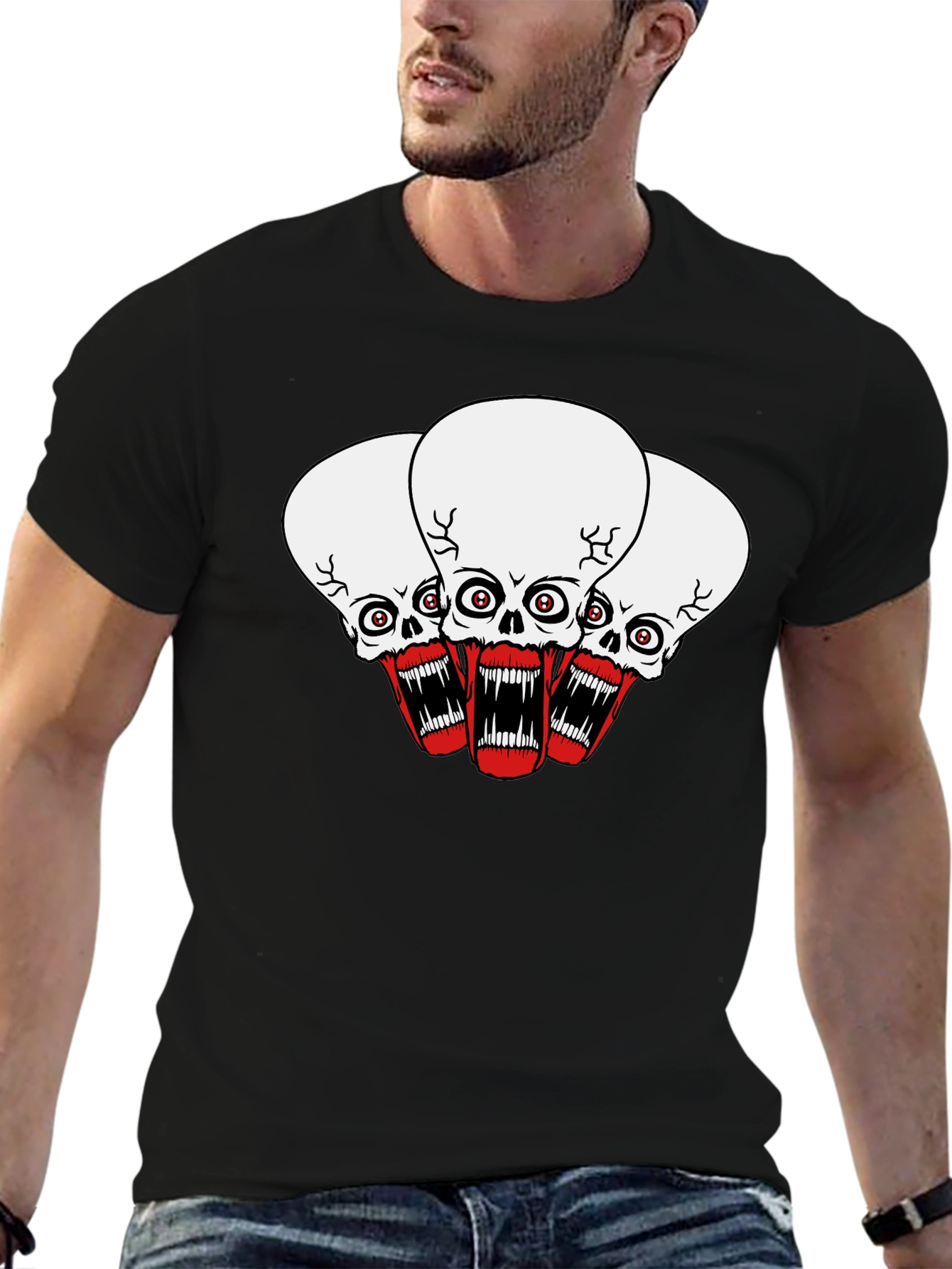 Skull Graphic Black T-Shirt - Bold Statement Tee