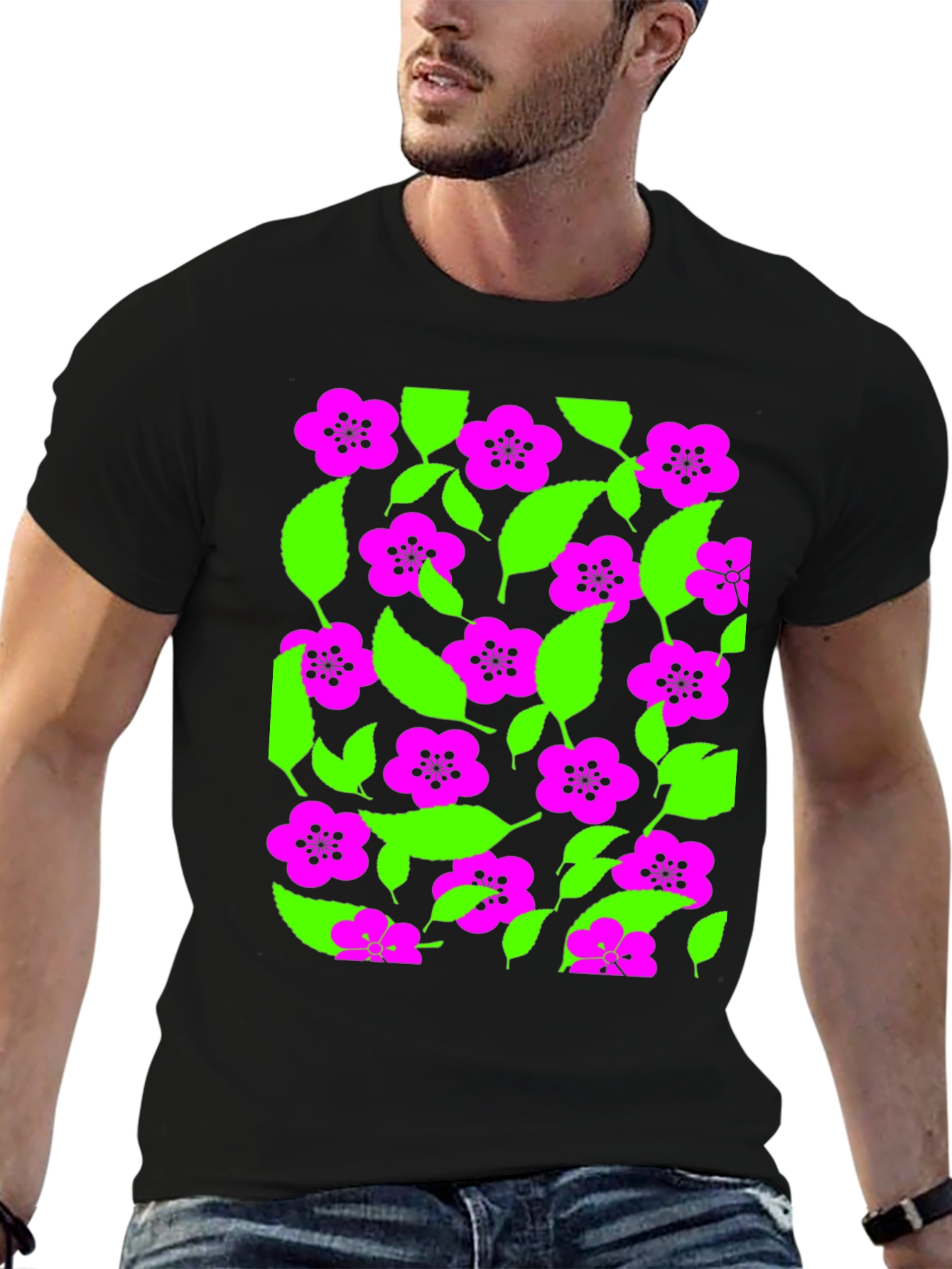 Vibrant Floral Print Black T-Shirt