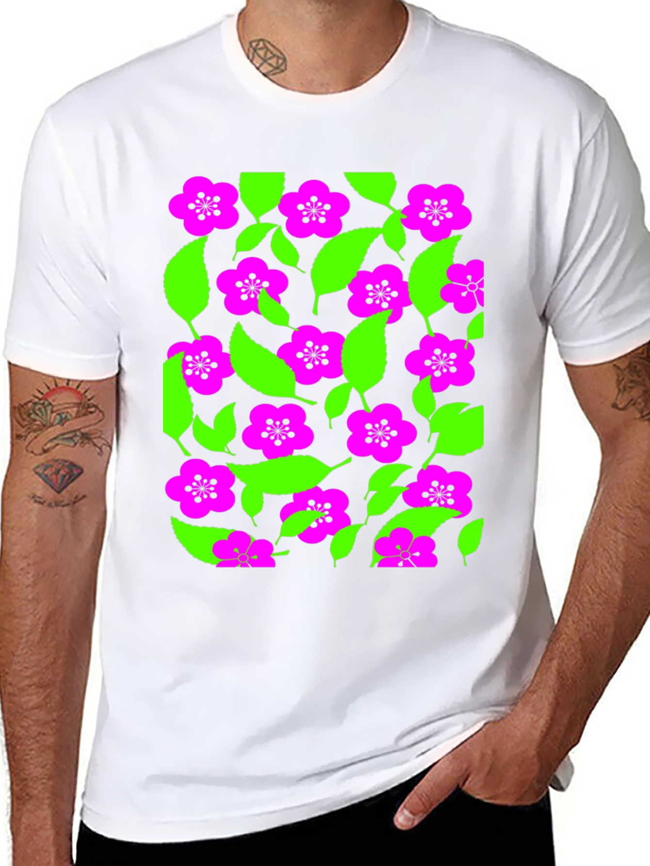 Vibrant Floral Print Black T-Shirt