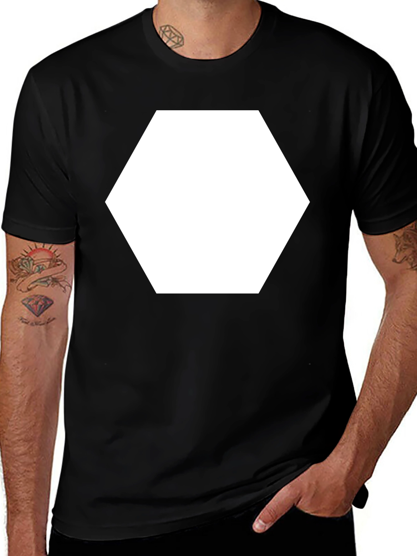 Modern Black Tee with Bold Hexagon Graphic