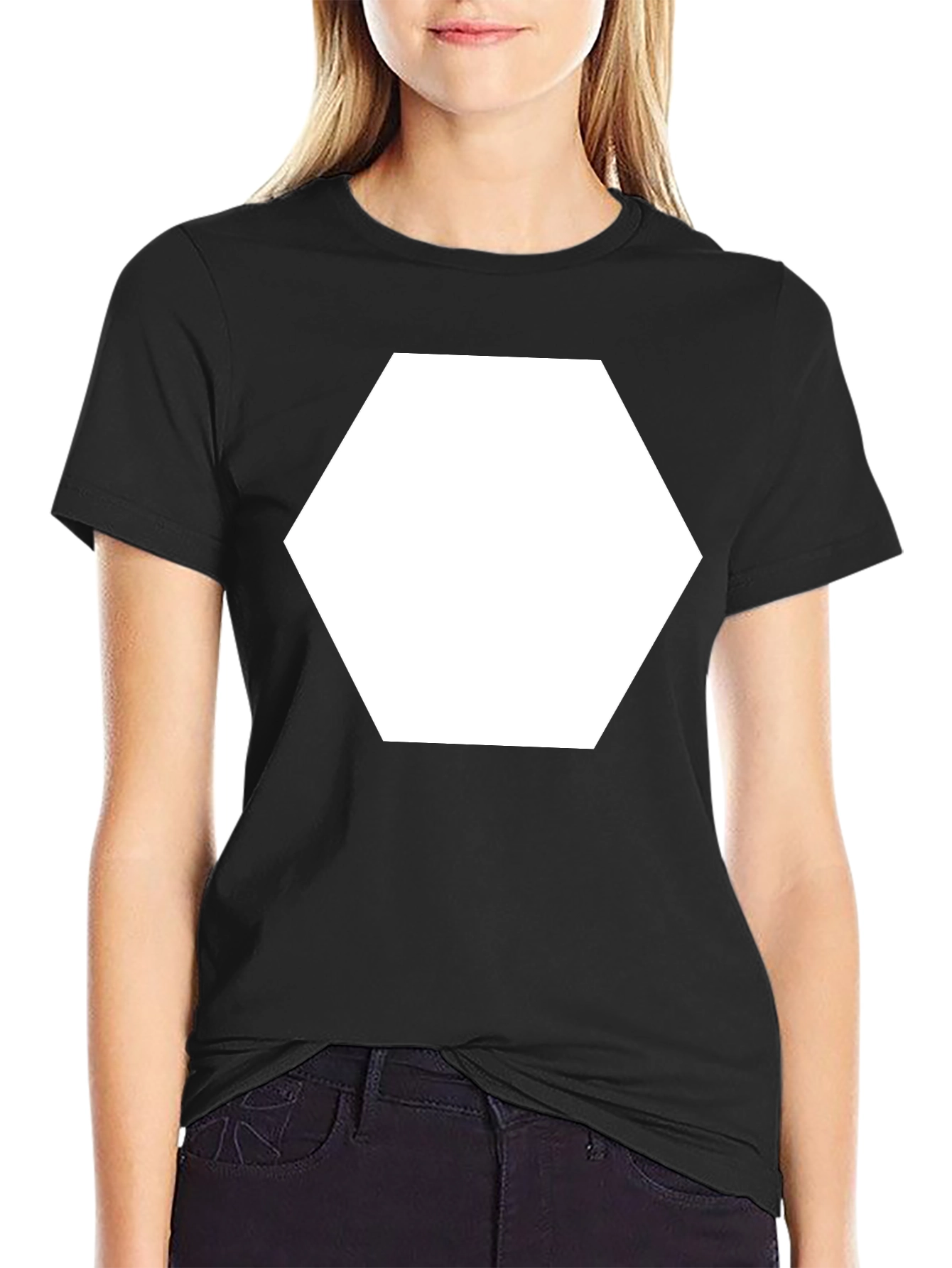Modern Black Tee with Bold Hexagon Graphic