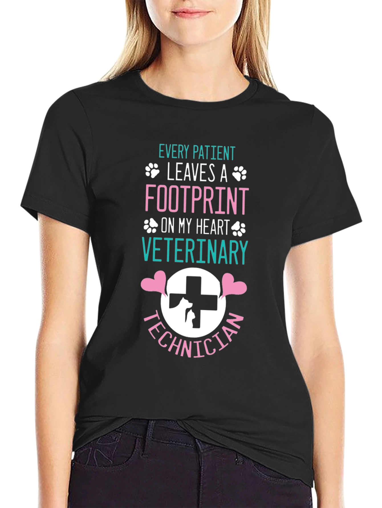 Veterinary Technician Footprint Heart T-Shirt