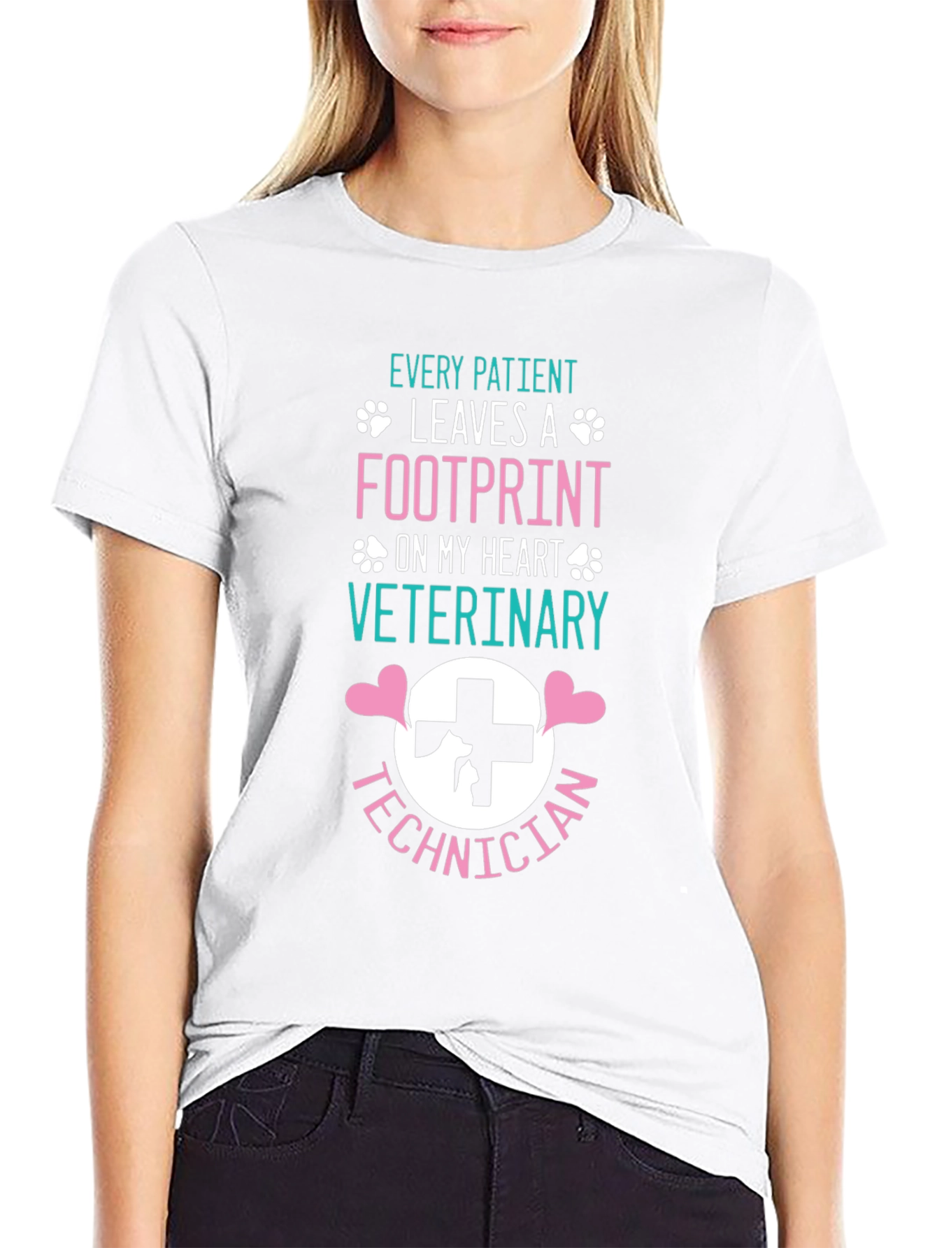 Veterinary Technician Footprint Heart T-Shirt