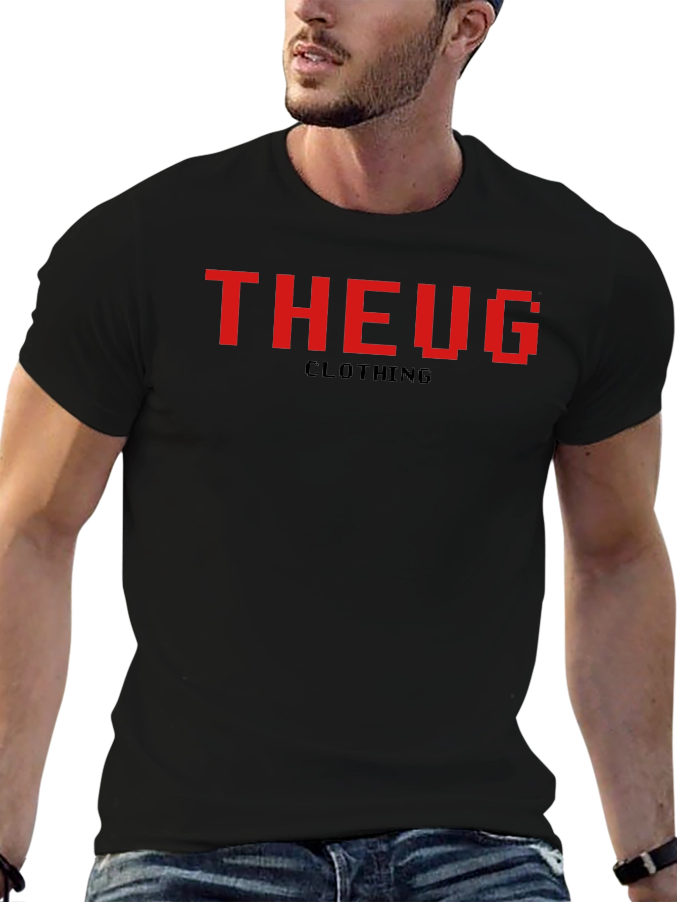 THEUG Clothing Mens Black T-Shirt - Red Pixel Text