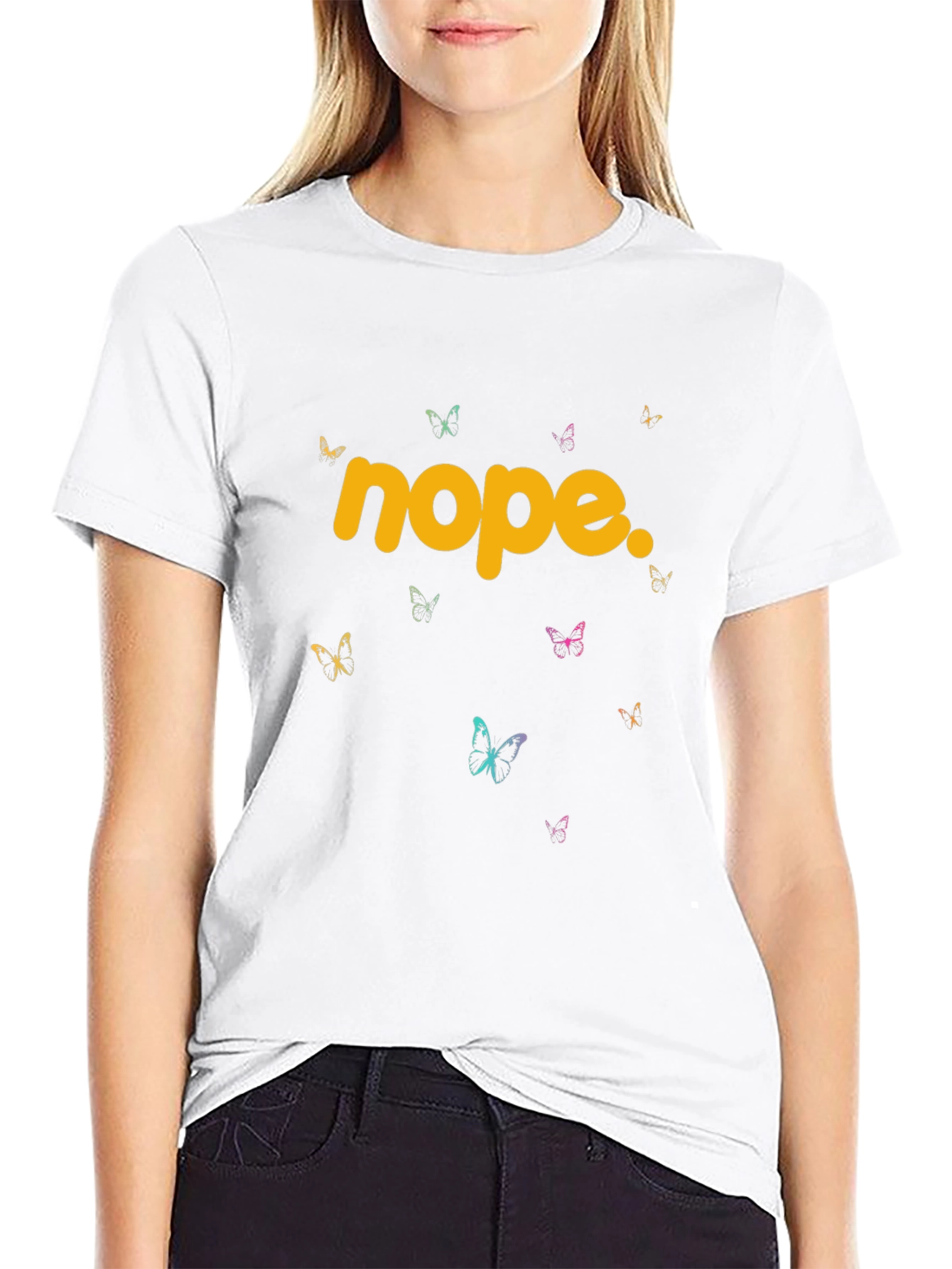 Nope Butterfly Graphic Tee - Trendy Casual T-Shirt