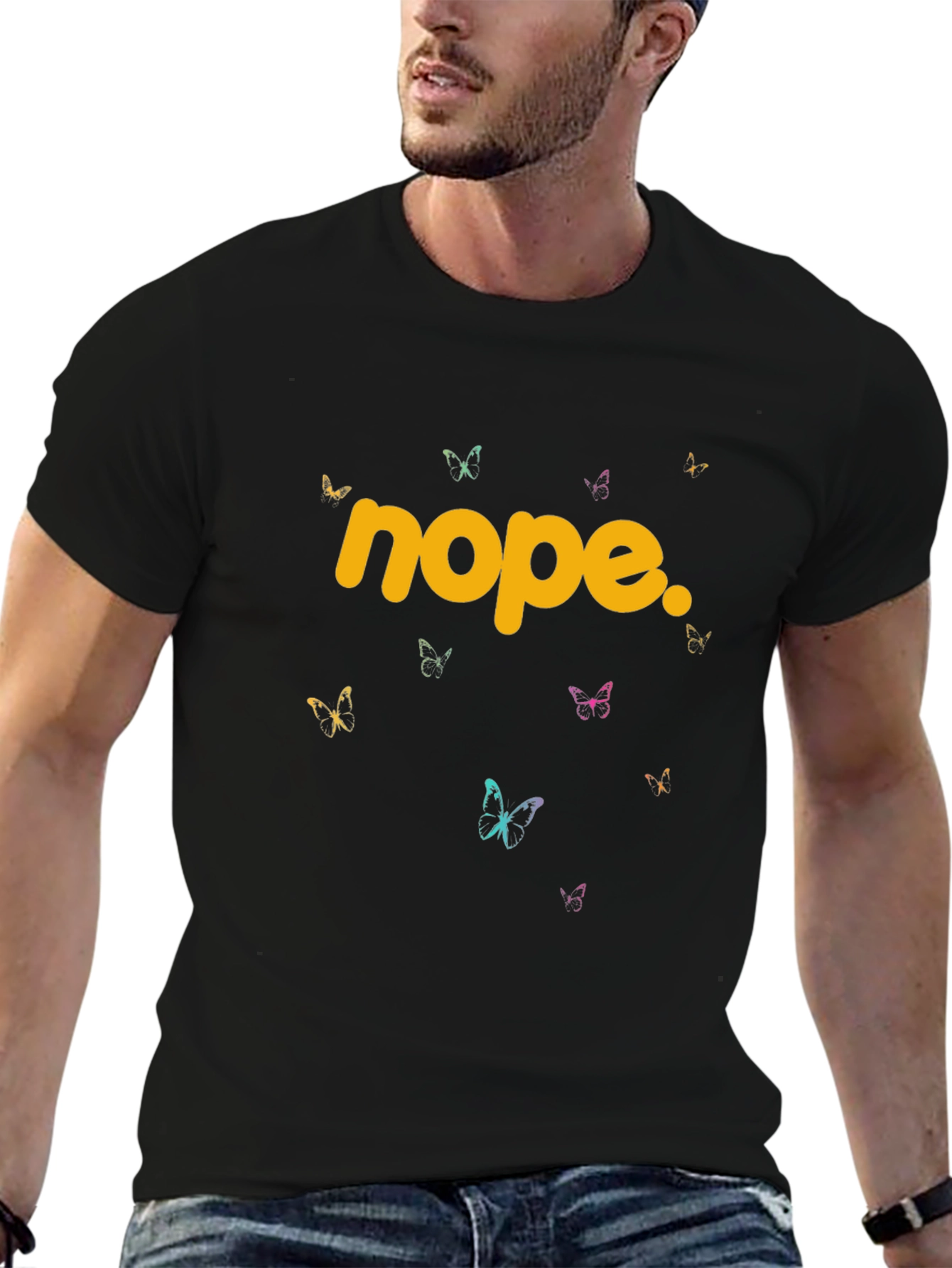 Nope Butterfly Graphic Tee - Trendy Casual T-Shirt