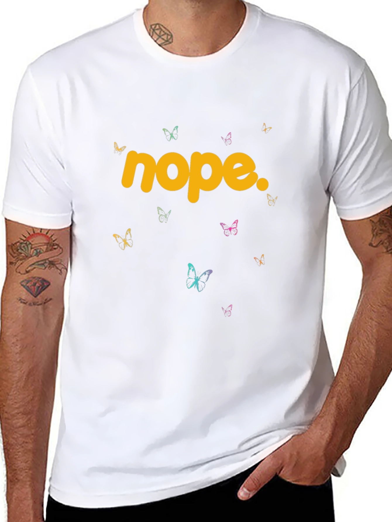 Nope Butterfly Graphic Tee - Trendy Casual T-Shirt