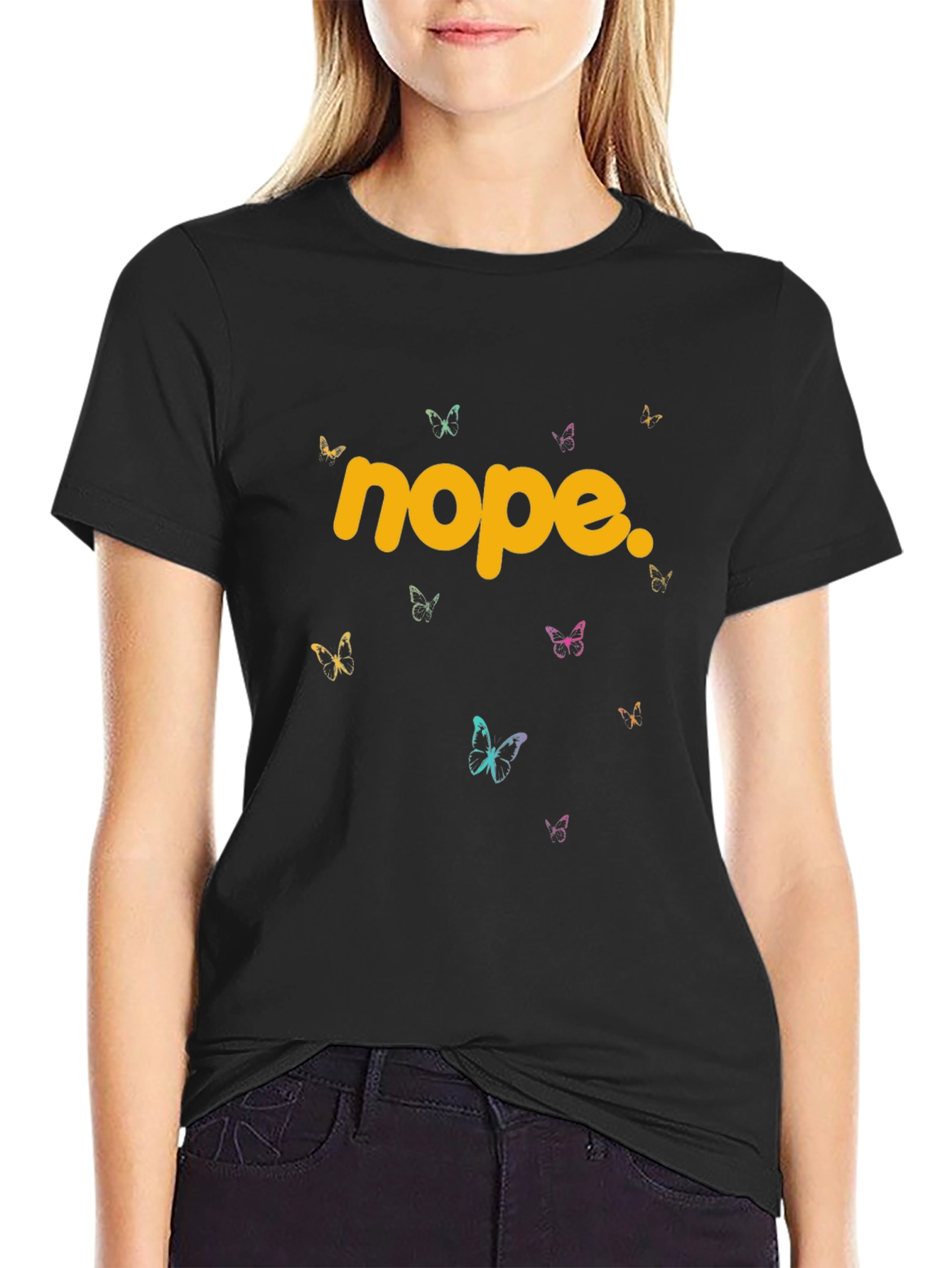 Nope Butterfly Graphic Tee - Trendy Casual T-Shirt