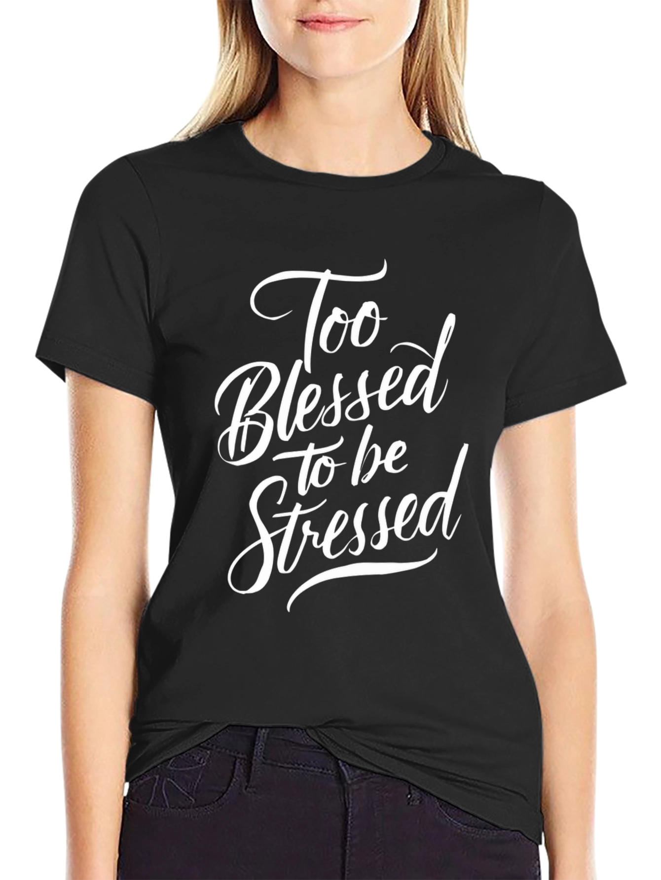 Too Blessed to be Stressed Black Tee
