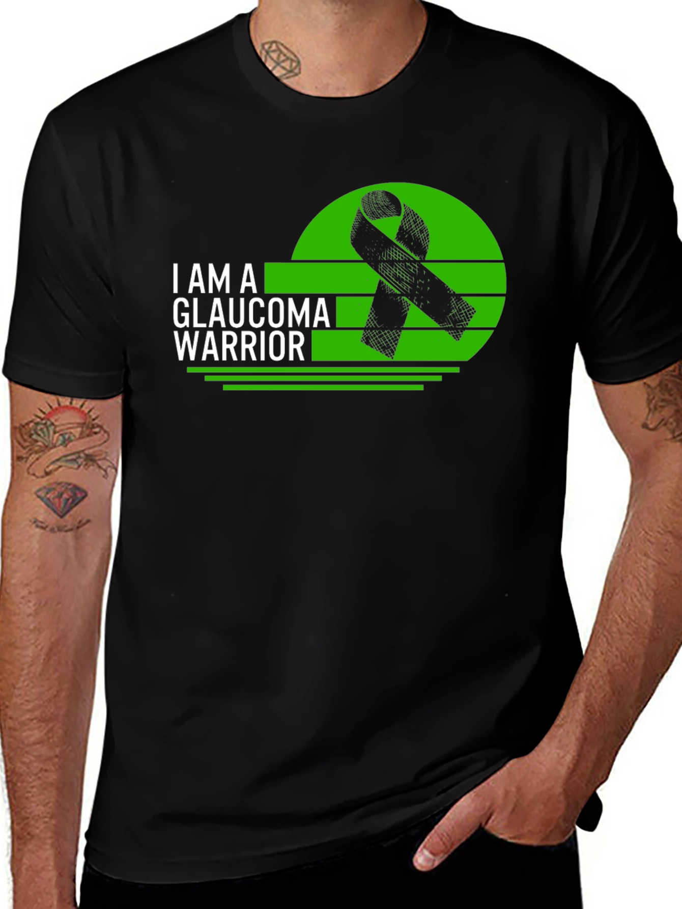 Glaucoma Warrior Awareness T-Shirt - Black Ribbon Design