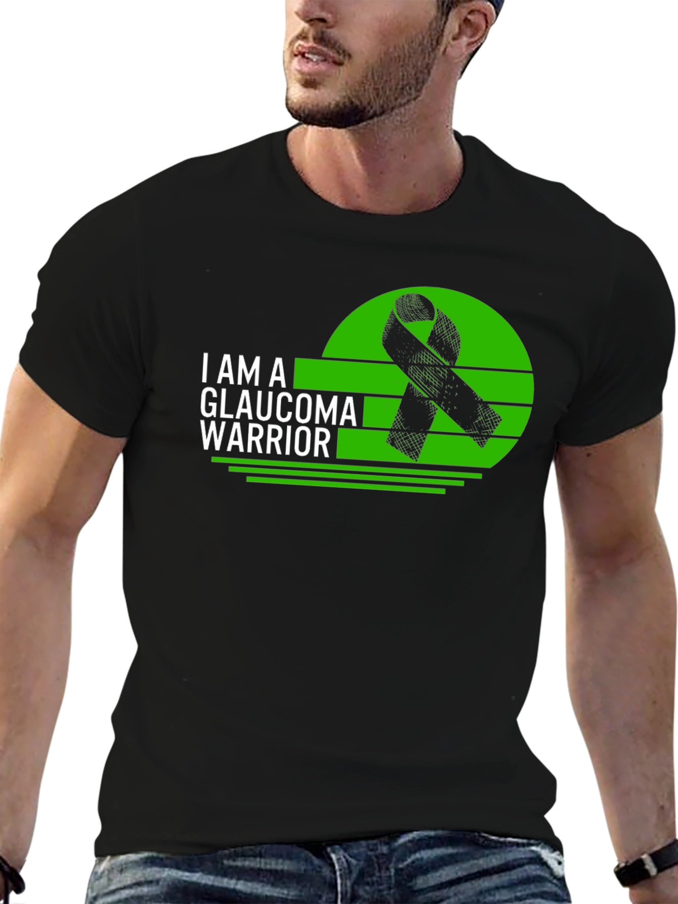 Glaucoma Warrior Awareness T-Shirt - Black Ribbon Design
