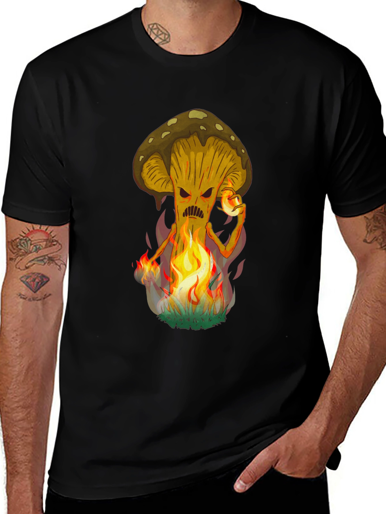 Fiery Mushroom Graphic Tee - Black