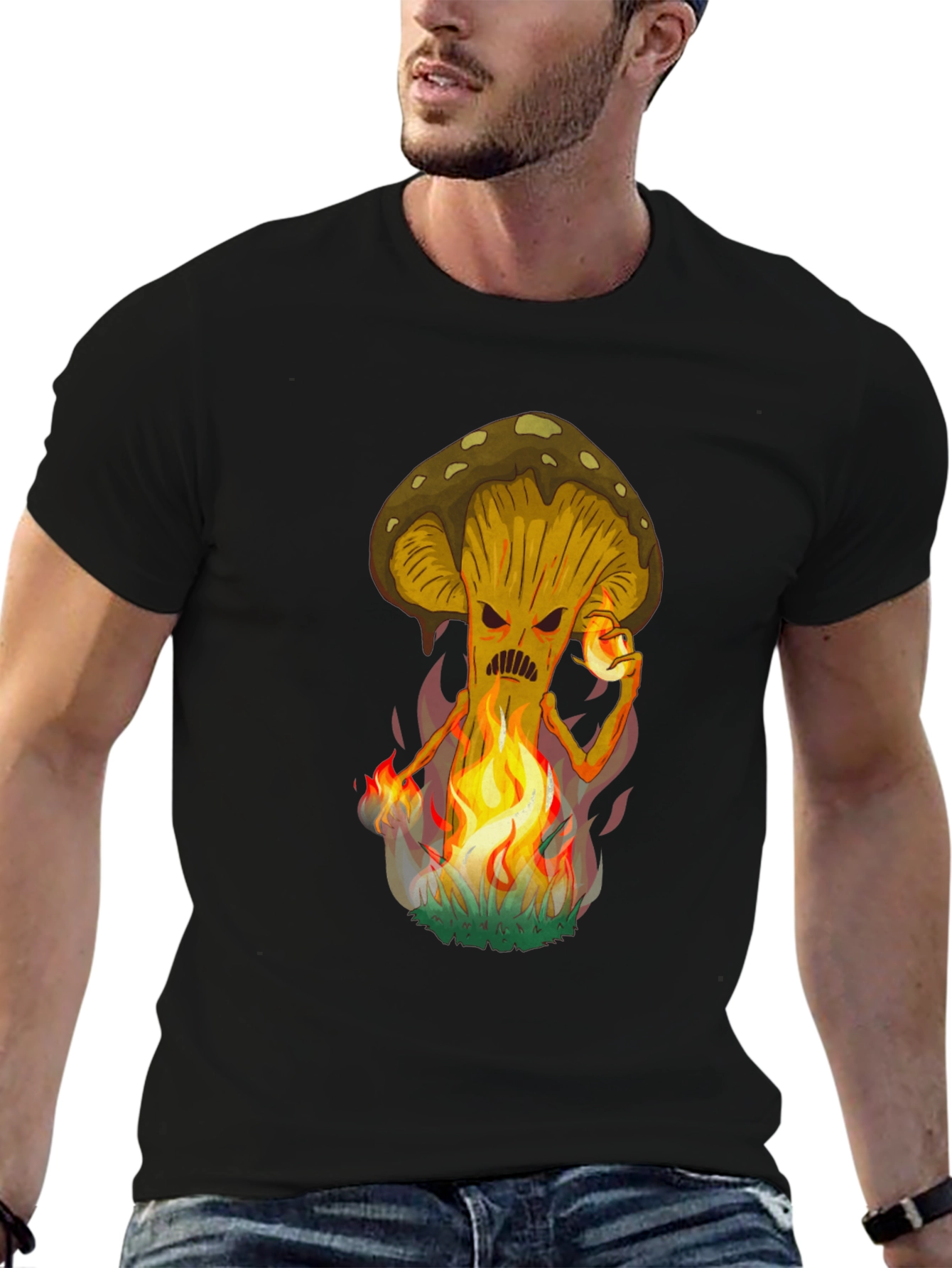 Fiery Mushroom Graphic Tee - Black