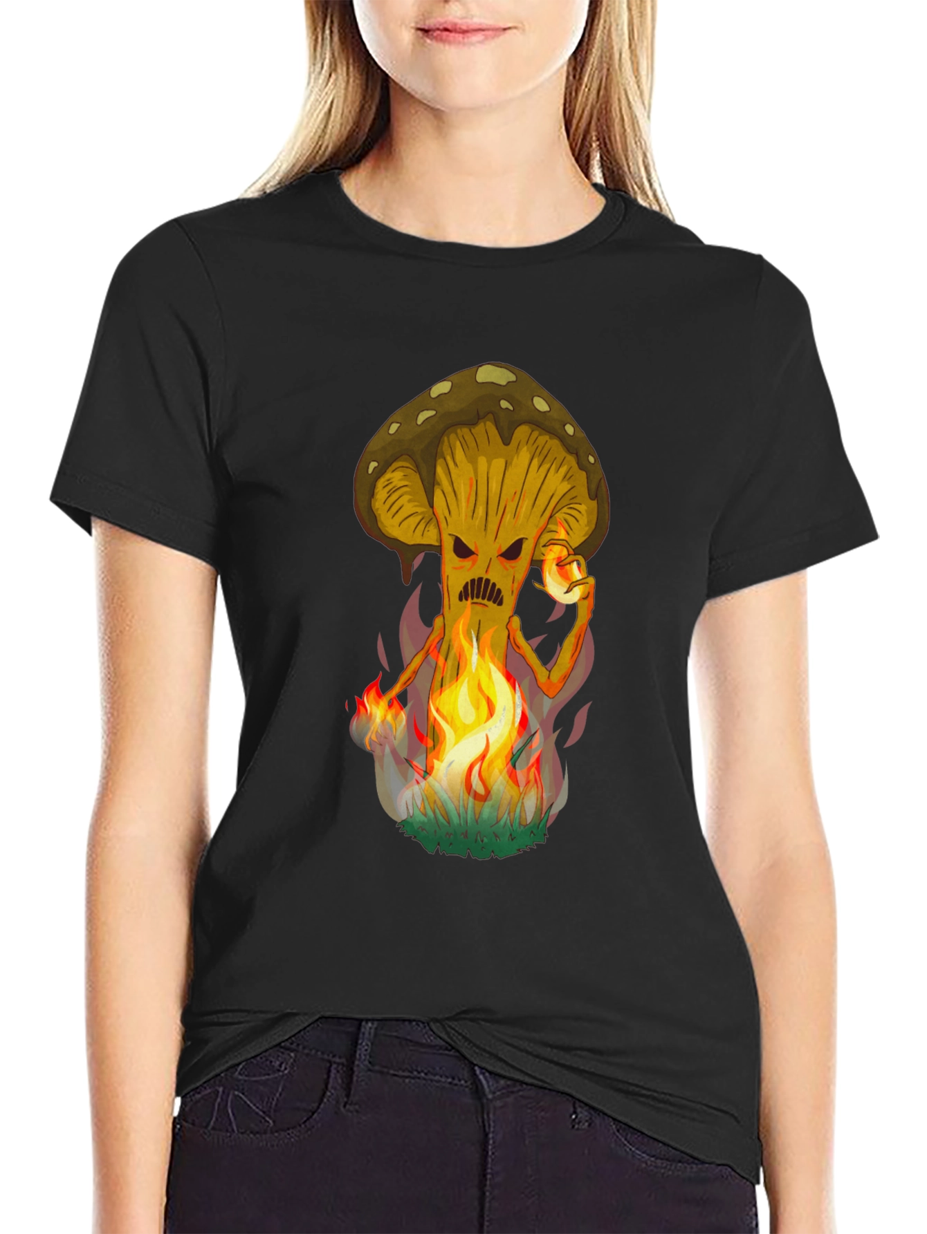 Fiery Mushroom Graphic Tee - Black