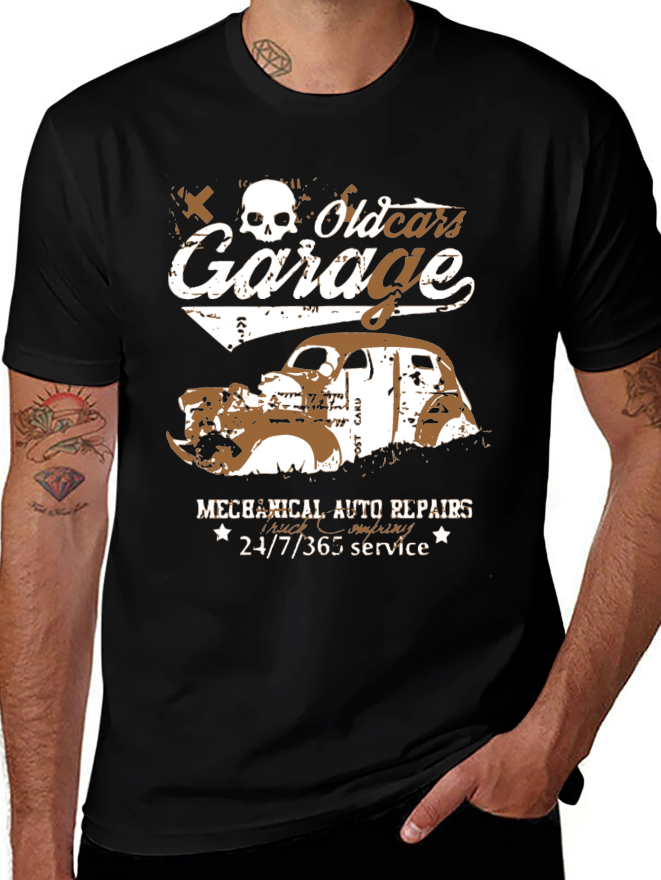 Old Cars Garage T-Shirt - Mechanical Auto Repairs