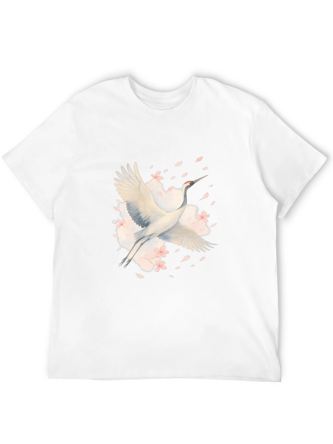 Crane and Blossoms Graphic Black T-Shirt