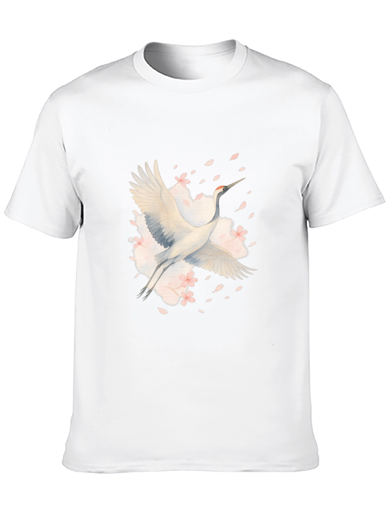 Crane and Blossoms Graphic Black T-Shirt